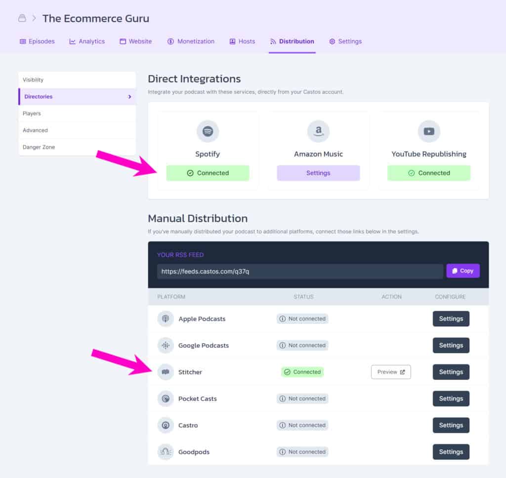 Add links to your Castos customizable website