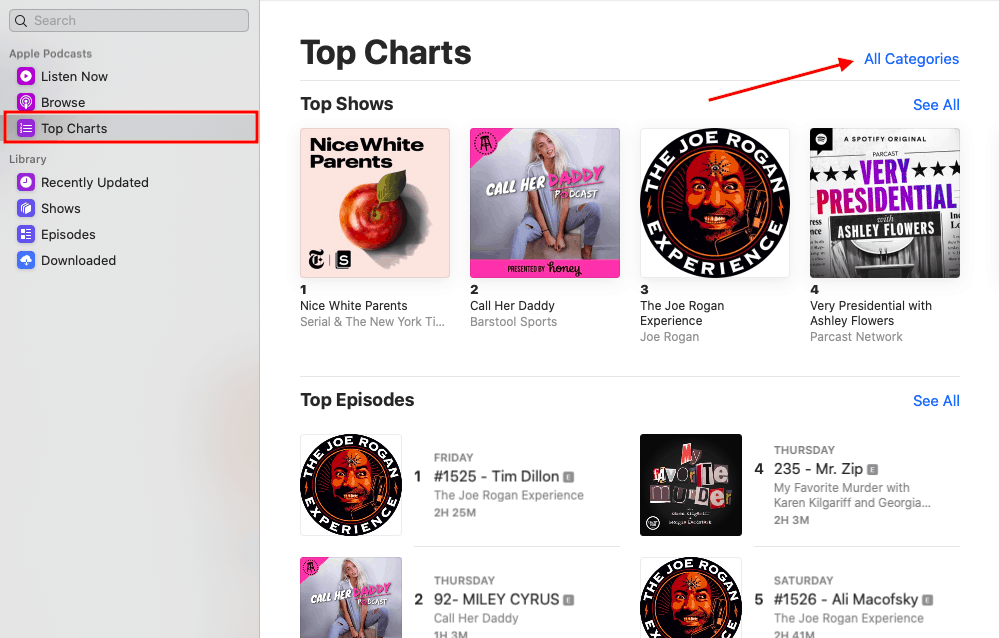 Apple Podcasts top charts podcast rankings