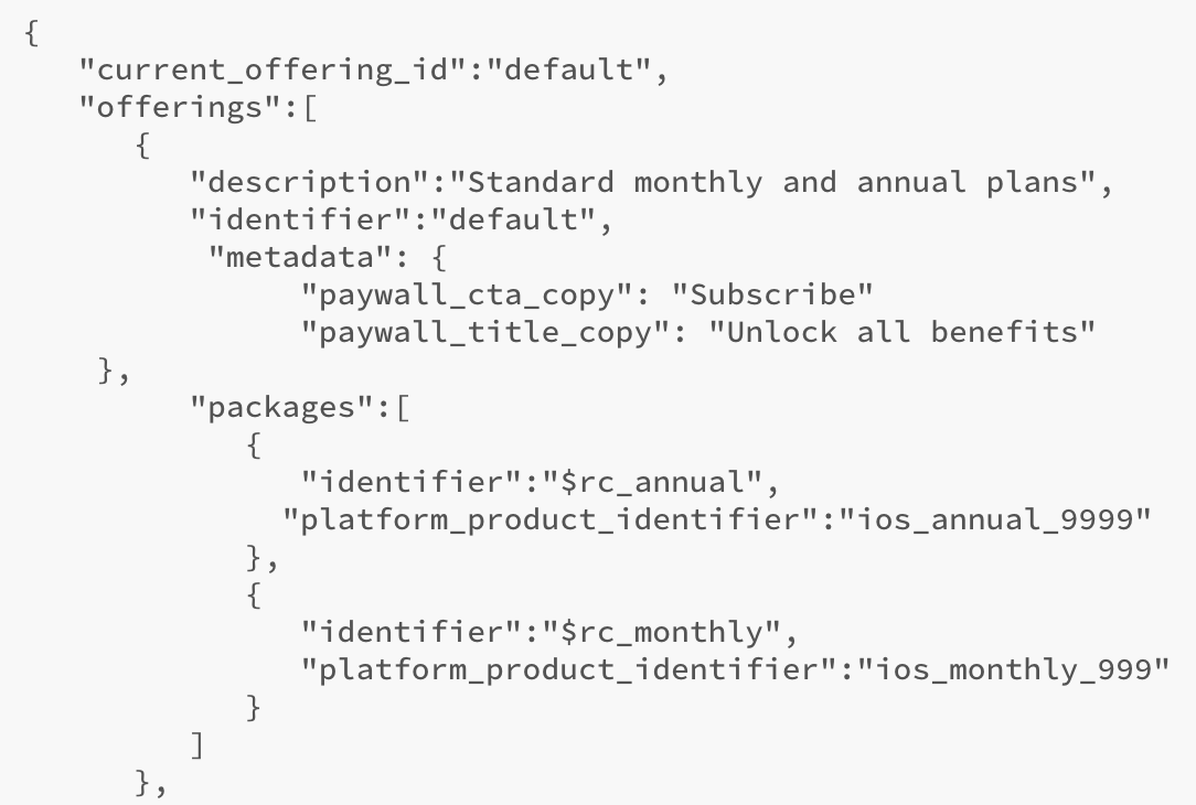 Example response where metadata is used to control additional paywall variables