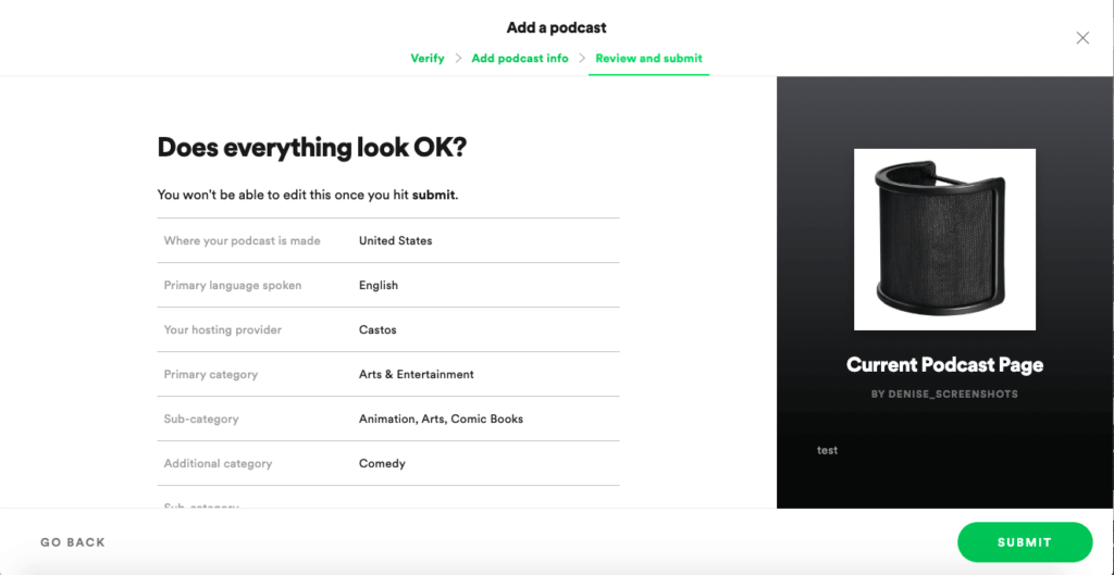 create a podcast on spotify: review information
