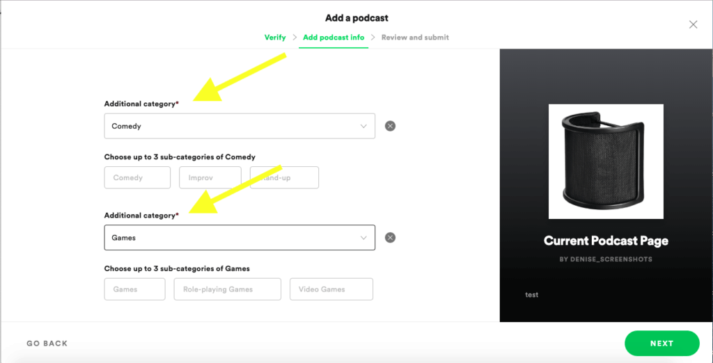 create a podcast on spotify: additional categories